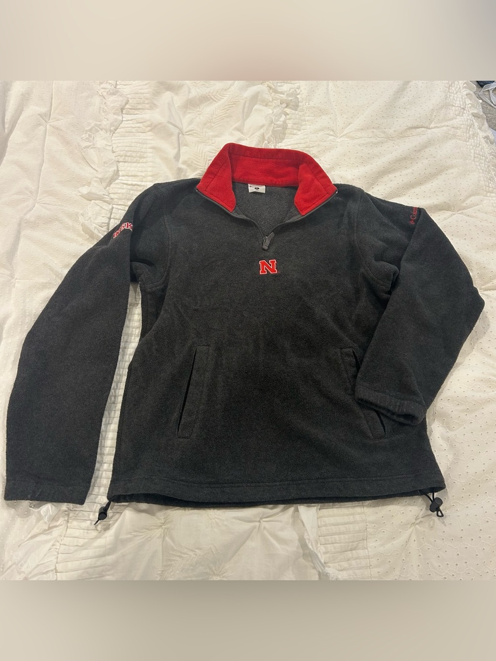 Columbia Nebraska Cornhuskers Men’s S Gray/Red Fleece 1/4 Zip Jacket Logo